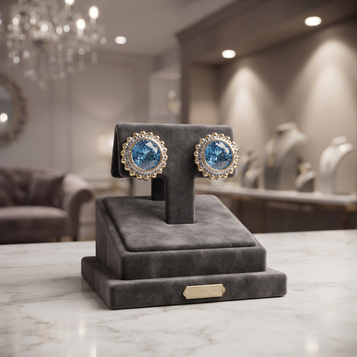 Lavencious 2-Tones with Aqua Cubic Zirconia Earrings