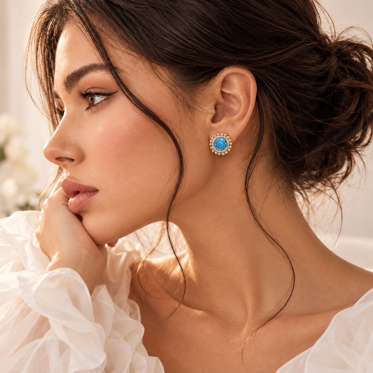 Lavencious 2-Tones with Aqua Cubic Zirconia Earrings