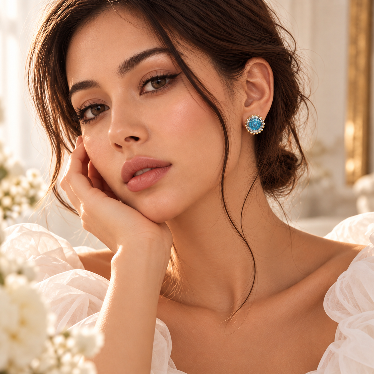 Lavencious 2-Tones with Aqua Cubic Zirconia Earrings