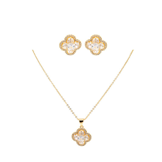 Four Leaf Cubic Zirconia Jewelry Set