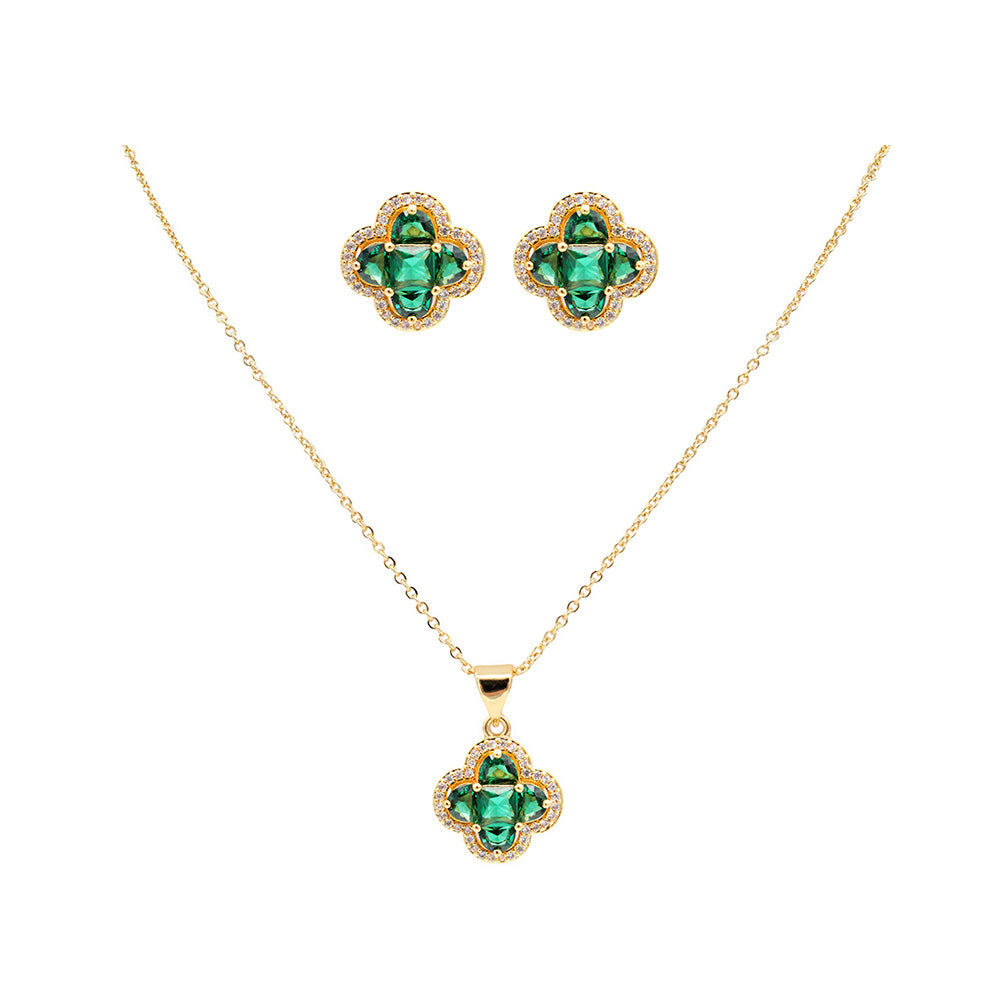 Four Leaf Cubic Zirconia Jewelry Set