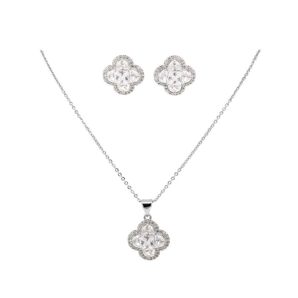 Four Leaf Cubic Zirconia Jewelry Set
