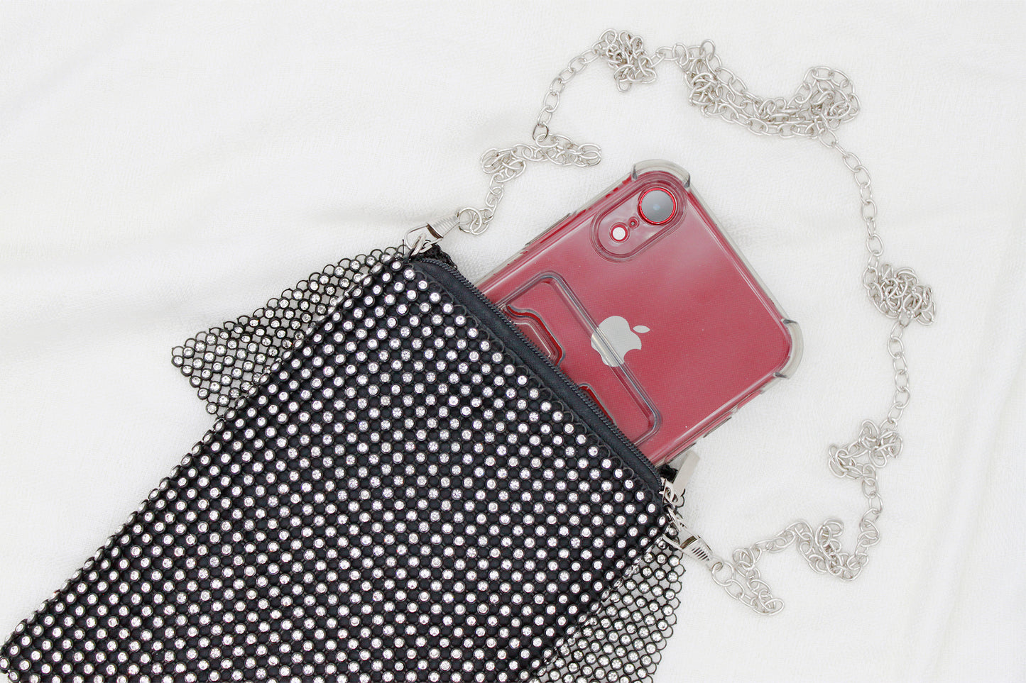 Bling Crystal Crossbody Cell Phone & Wallet Handbag - Black
