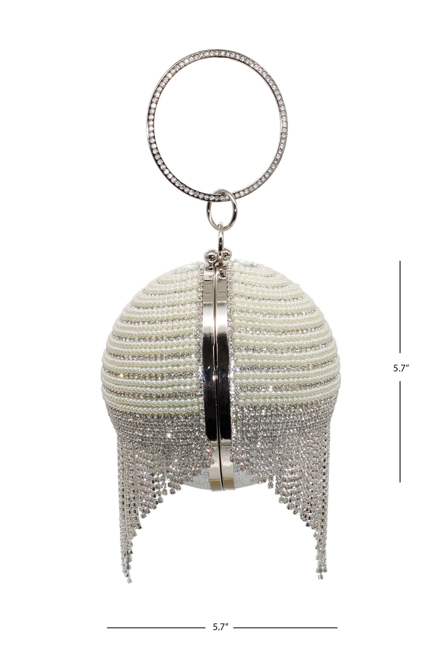 Pearl Bead and Bling Crystal Luxury Ball-Shaped Silver Handbag