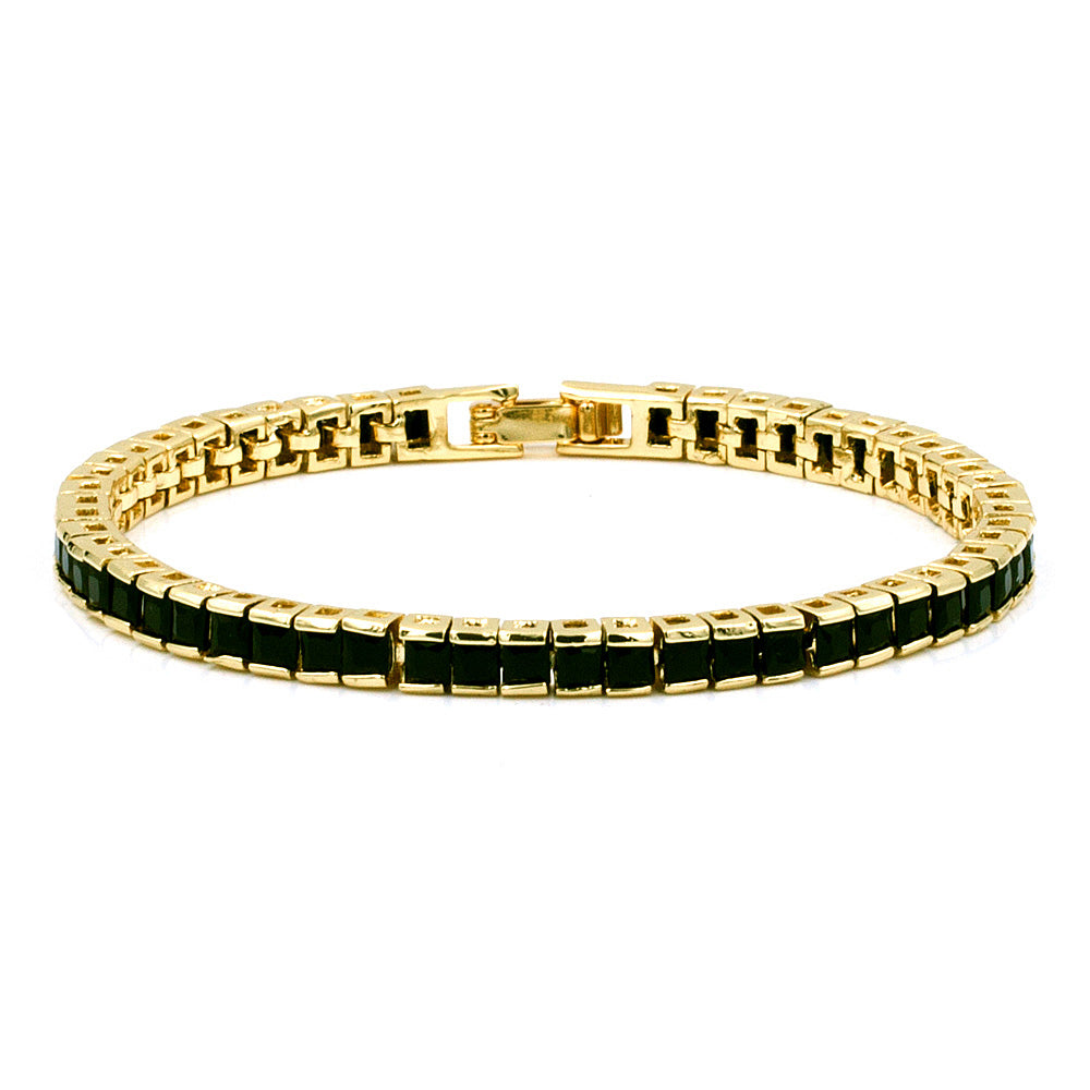Lavencious Gold Plated with 4mm Black Princess Cut AAA Cubic Zirconia Tennis Bracelets