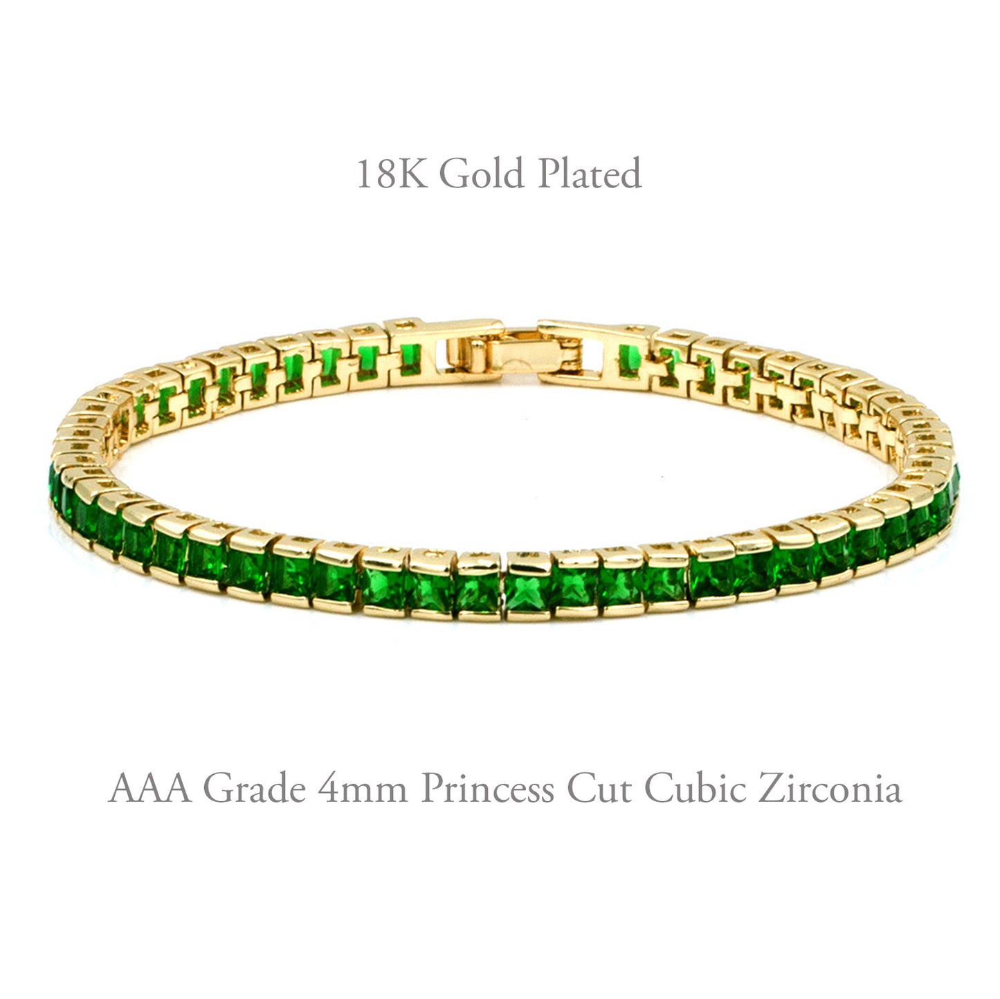 Lavencious Gold Plated with 4mm Emerald Green Princess Cut AAA Cubic Zirconia Tennis Bracelets