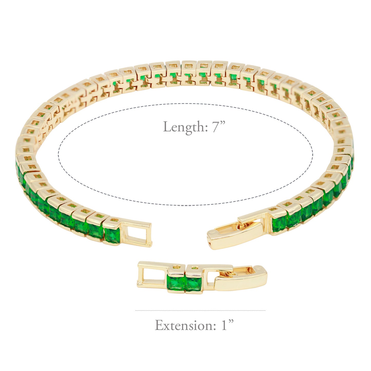 Lavencious Gold Plated with 4mm Emerald Green Princess Cut AAA Cubic Zirconia Tennis Bracelets