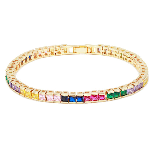 Lavencious Gold Plated with 4mm Multi-Color Princess Cut AAA Cubic Zirconia Tennis Bracelets