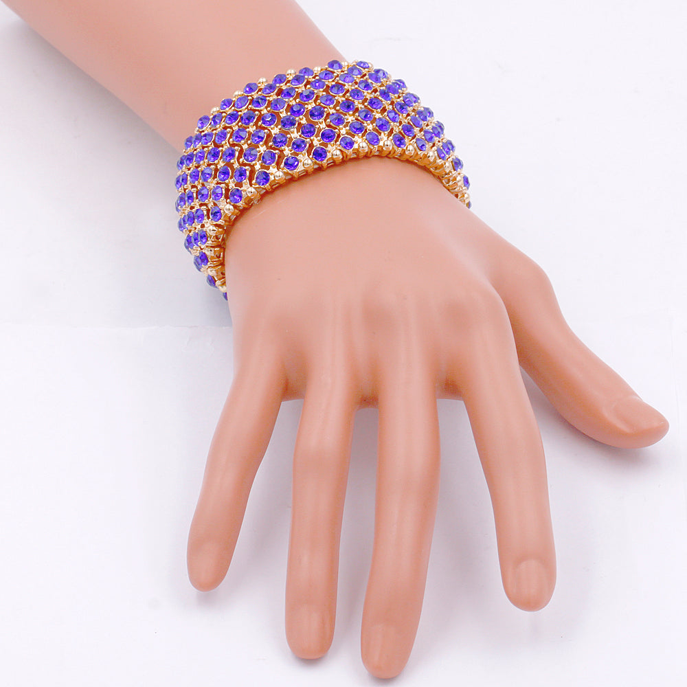 Lavencious Gold Plated with Blue Rhinestone Stretch Bracelets