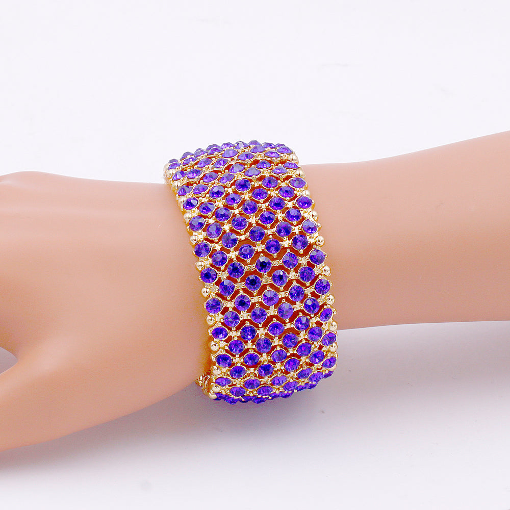 Lavencious Gold Plated with Blue Rhinestone Stretch Bracelets