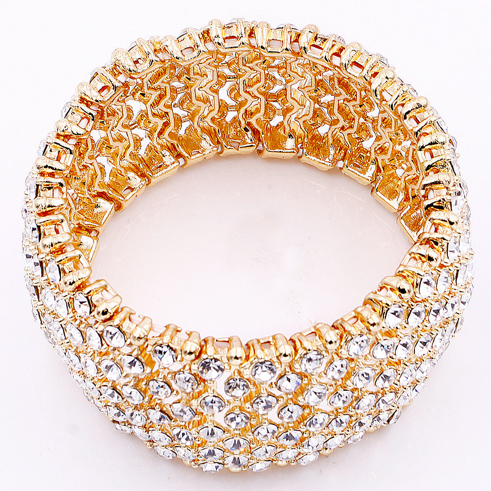 Lavencious Gold Plated with Clear Rhinestone Stretch Bracelets