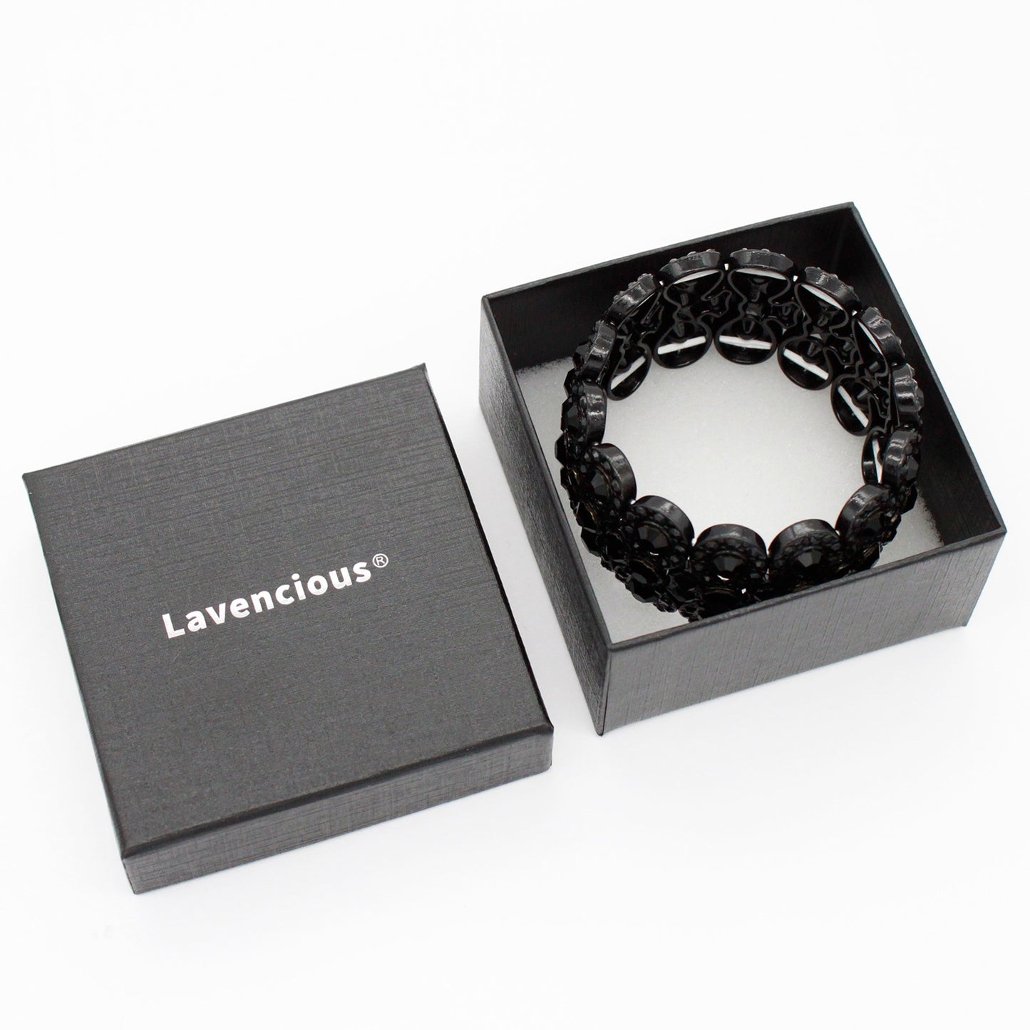 Lavencious Jet Black Plated Infinity Shape with Black Rhinestone Stretch Bracelet
