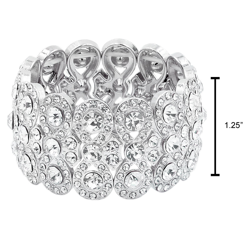 Lavencious Rhodium Plated Infinity Shape with Clear Rhinestone Stretch Bracelet