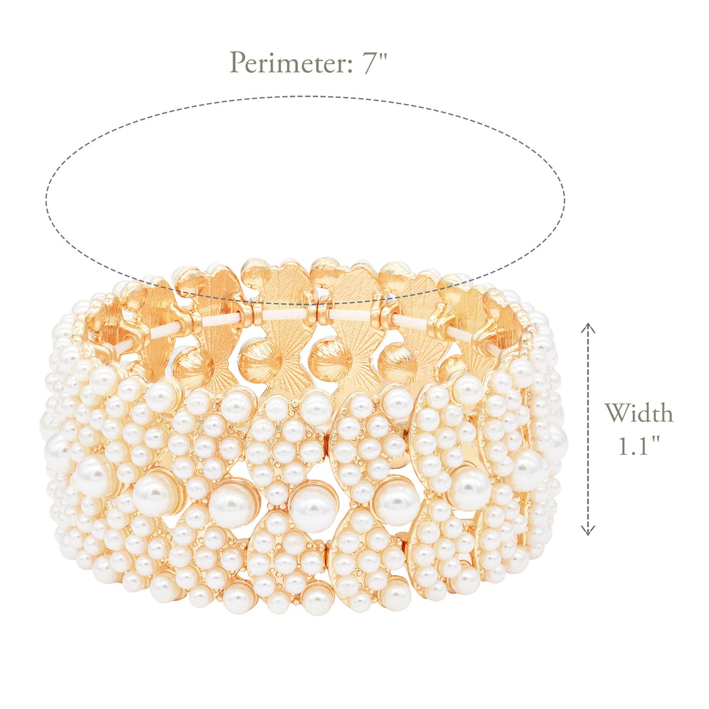 Lavencious Simulated Pearl Waves Design Elastic Stretch Bracelet Party Jewelry for Women - Gold White