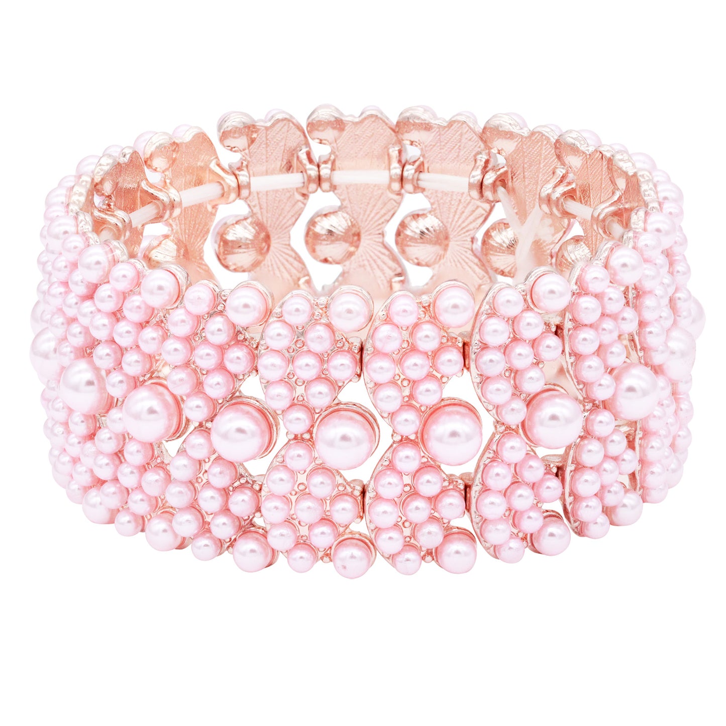 Lavencious Simulated Pearl Waves Design Elastic Stretch Bracelet Party Jewelry for Women - Pink