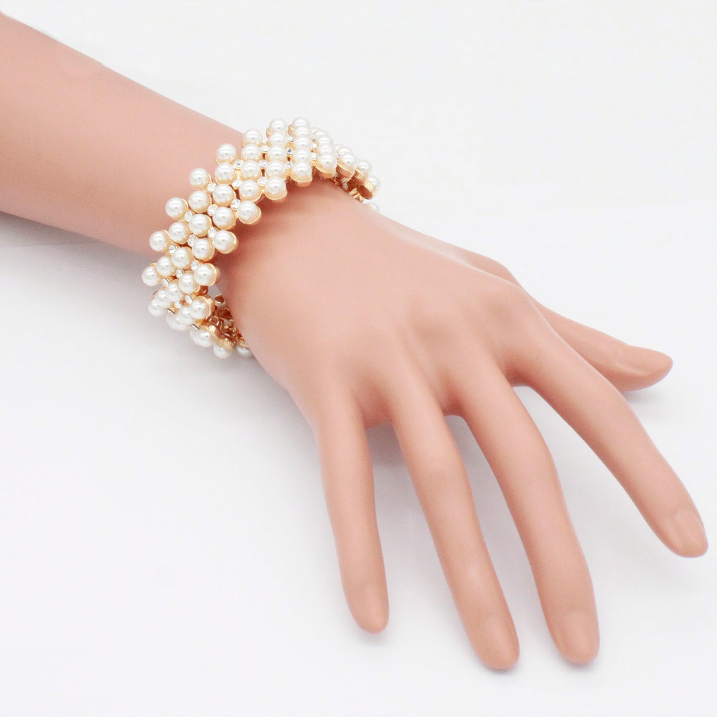 Lavencious Simulated Pearl 5 Lines Elastic Stretch Bracelet Party Jewelry for Women - Gold