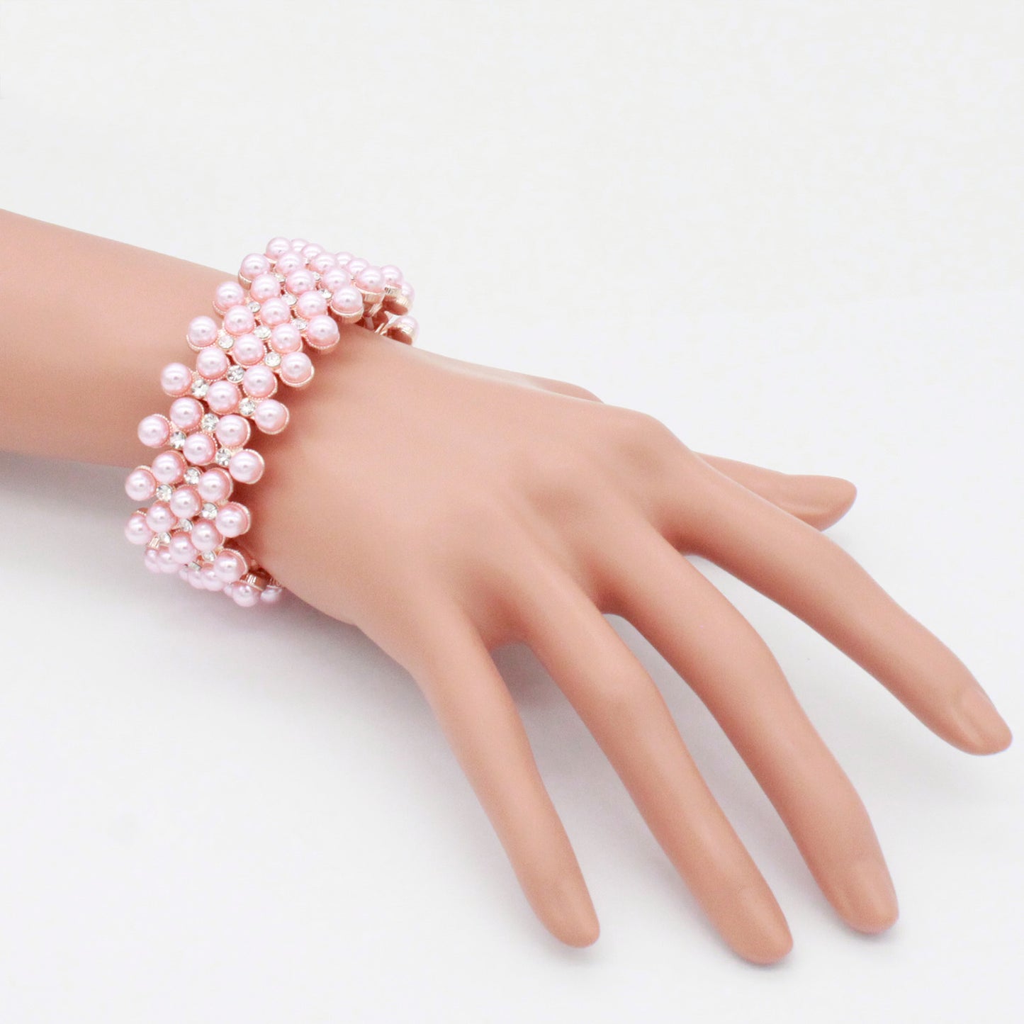 Lavencious Simulated Pearl 5 Lines Elastic Stretch Bracelet Party Jewelry for Women - Pink