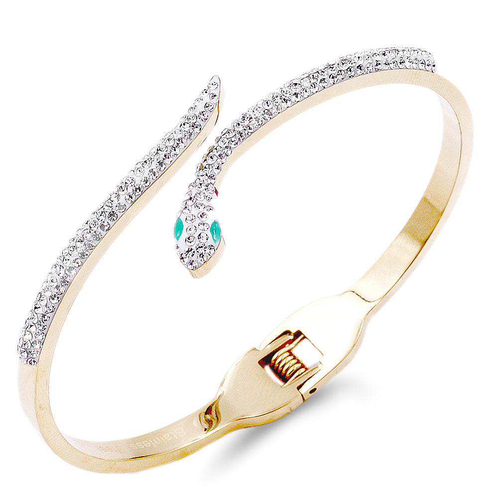 Women's Gold Plated Stainless Steel Snake CZ Bangle