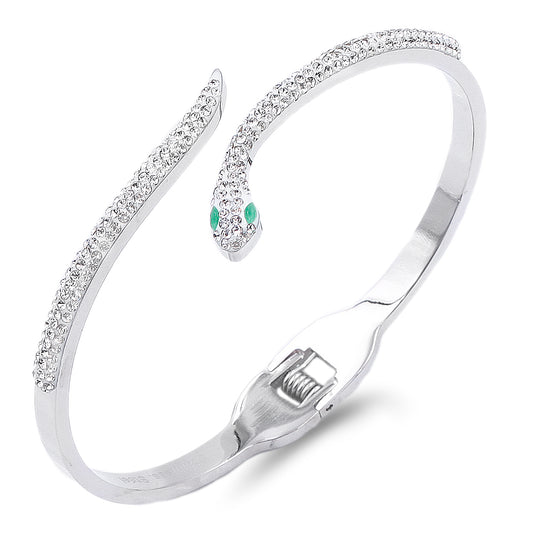 Women's Stainless Steel CZ Snake Bangle