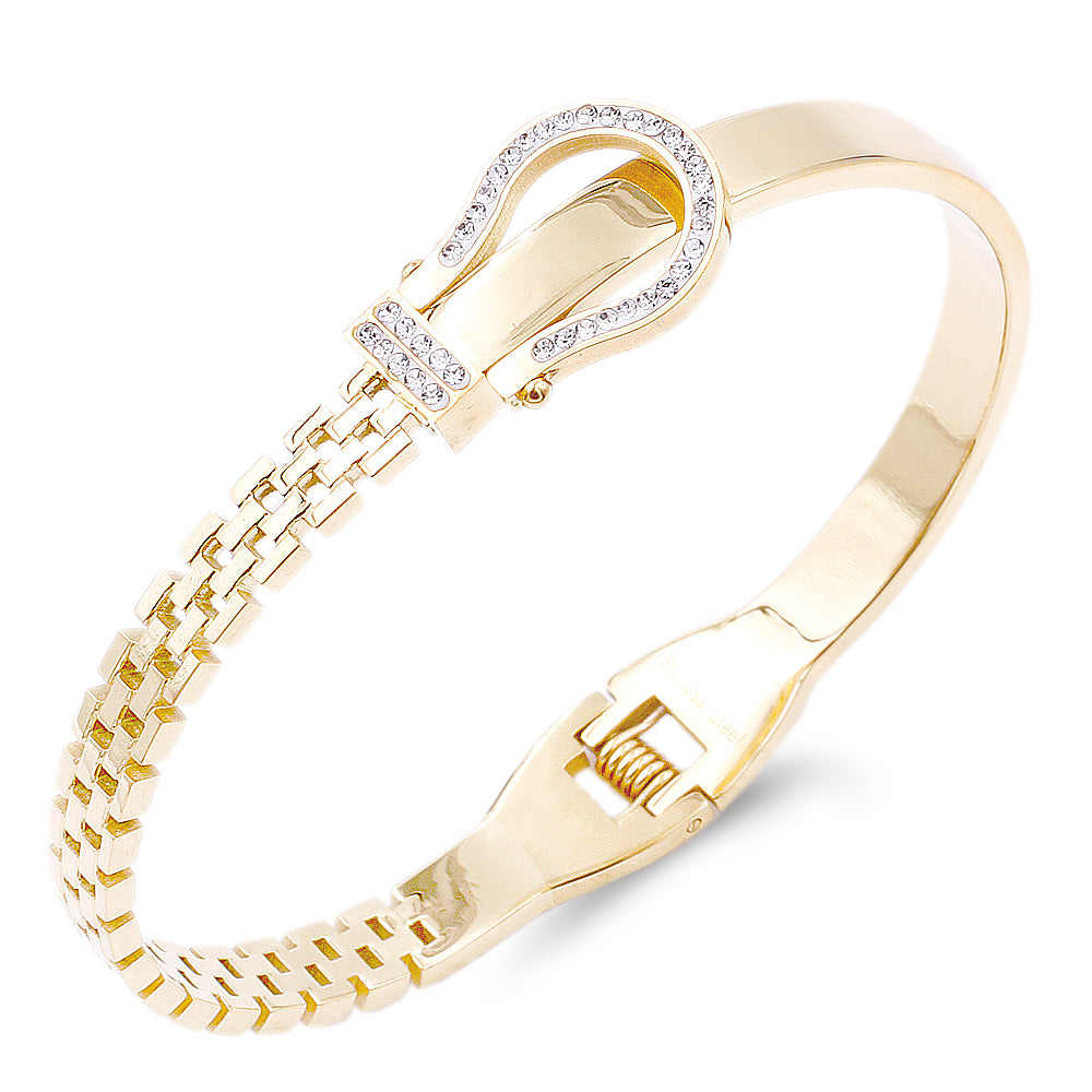 Women's Gold Plated CZ Buckle Bangle