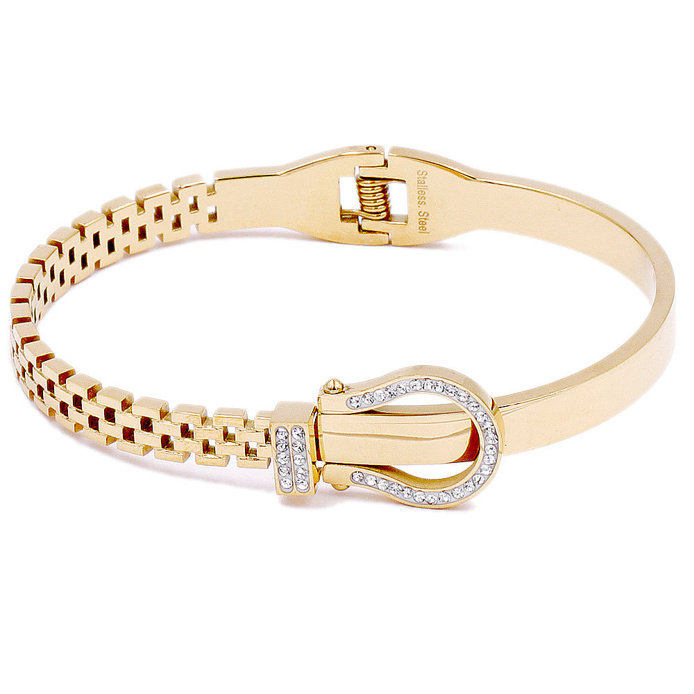 Women's Gold Plated CZ Buckle Bangle