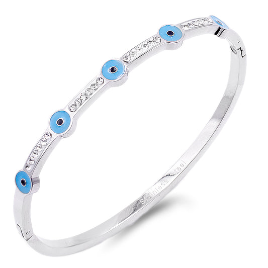 Women's Stainless Steel Evil Eye CZ Bangle