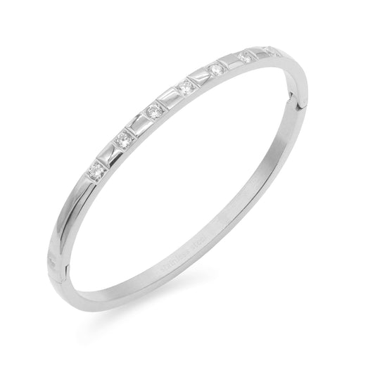 Stainless Steel Hinged Bangle Bracelets Inlaid with Cubic Zirconia