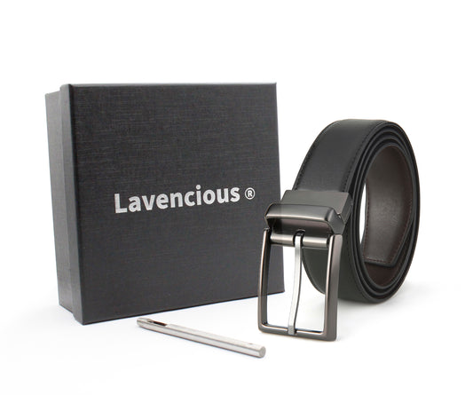 Lavencious Men's Genuine Leather Dress Belt 1.3" with Reversible Pin Buckle, size up to 43''