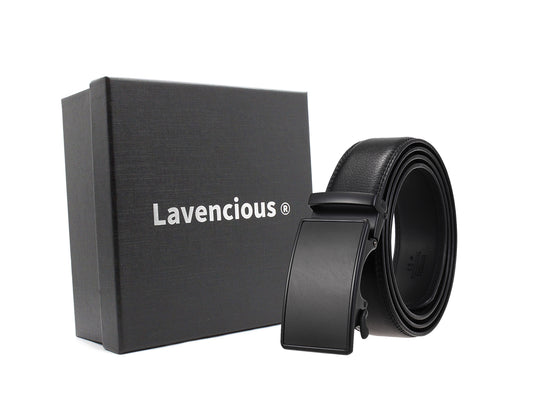 Lavencious Men's Genuine Leather Dress Adjustable Ratchet Slide Belt, Cut to Fit Pant Size Up to 45"(Black)