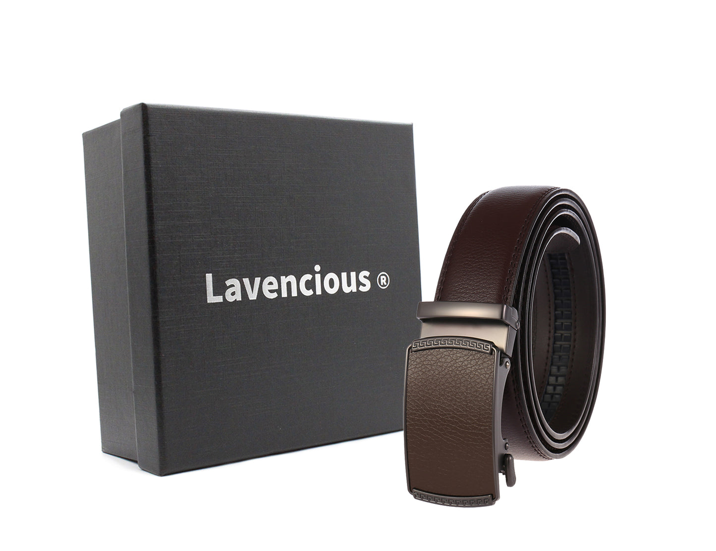 Lavencious Men's Genuine Leather Dress Adjustable Ratchet Slide Belt, Cut to Fit Pant Size Up to 45"(Brown)