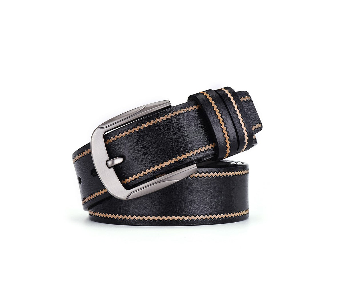 Lavencious Men's Genuine Leather Belt with Single Prong Buckle - Black, size up to 42''