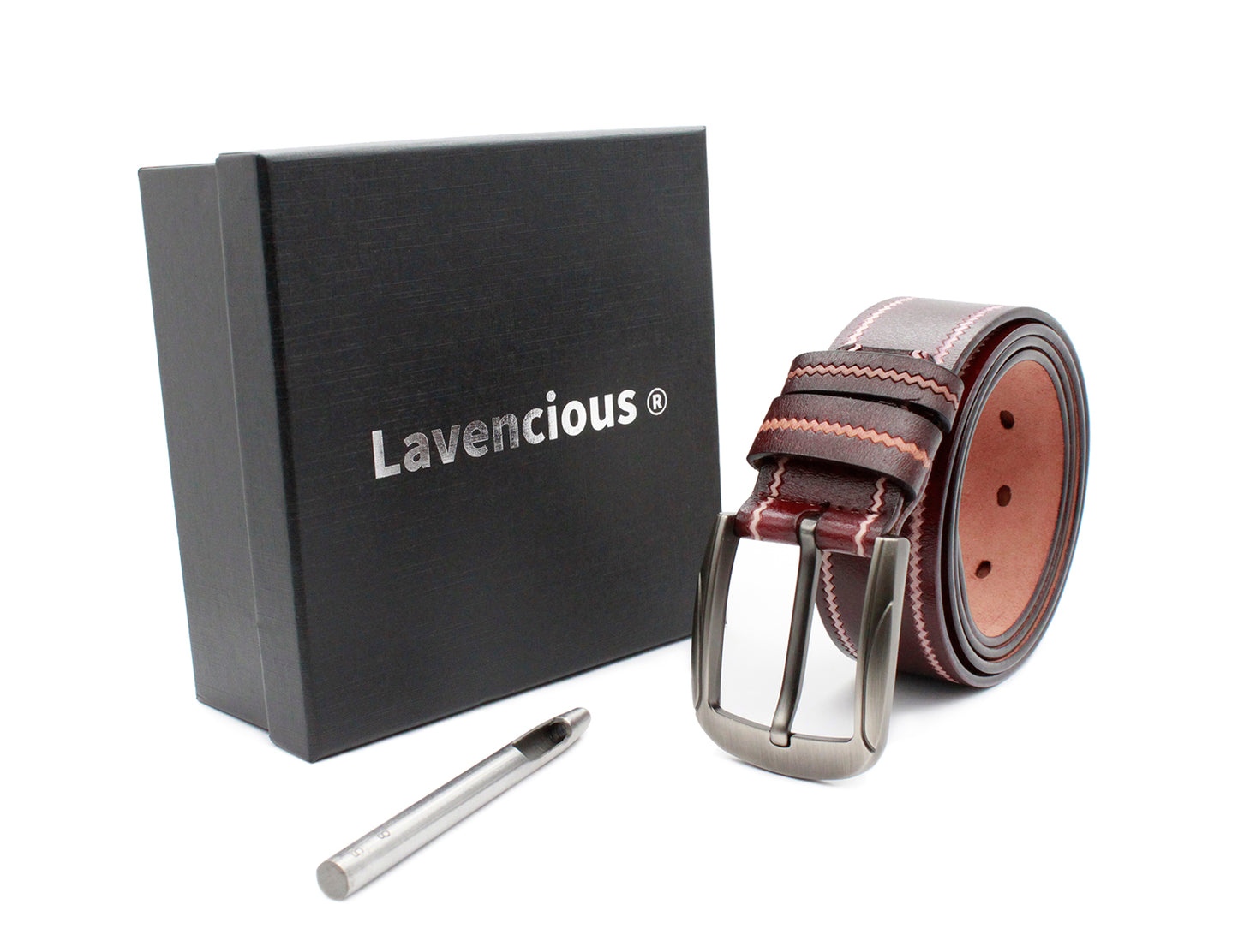 Lavencious Men's Genuine Leather Belt with Single Prong Buckle - Brown,  size up to 42''