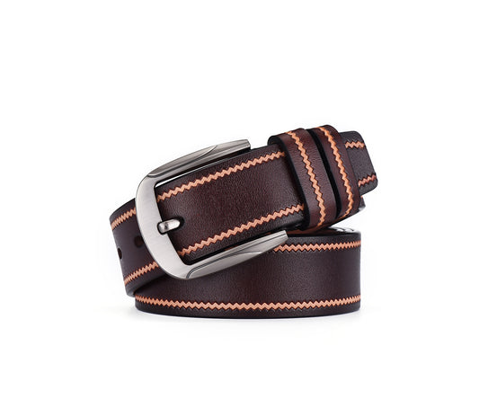 Lavencious Men's Genuine Leather Belt with Single Prong Buckle - Brown, size up to 38''