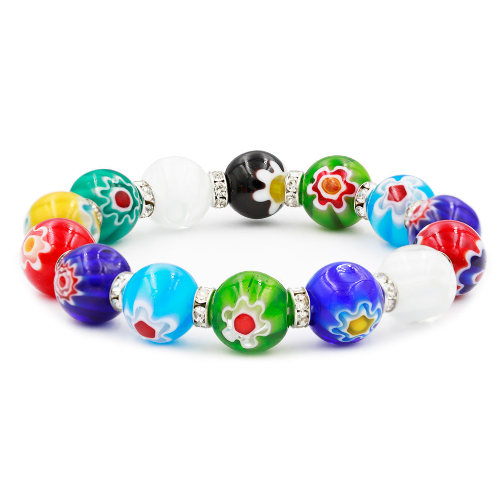 Lavencious Multi Color Murano Glass Bead Stretch Bracelet