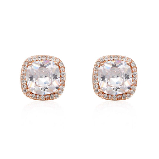 Princess Cut with Micro Paved AAA Clear Cubic Zirconia Stud Earrings