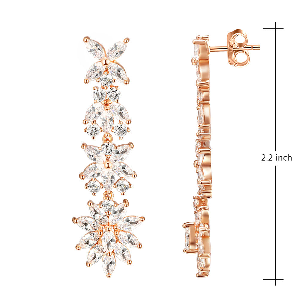 Lavencious Rose Gold Plated with Clear Cubic Zirconia Dangle Earrings