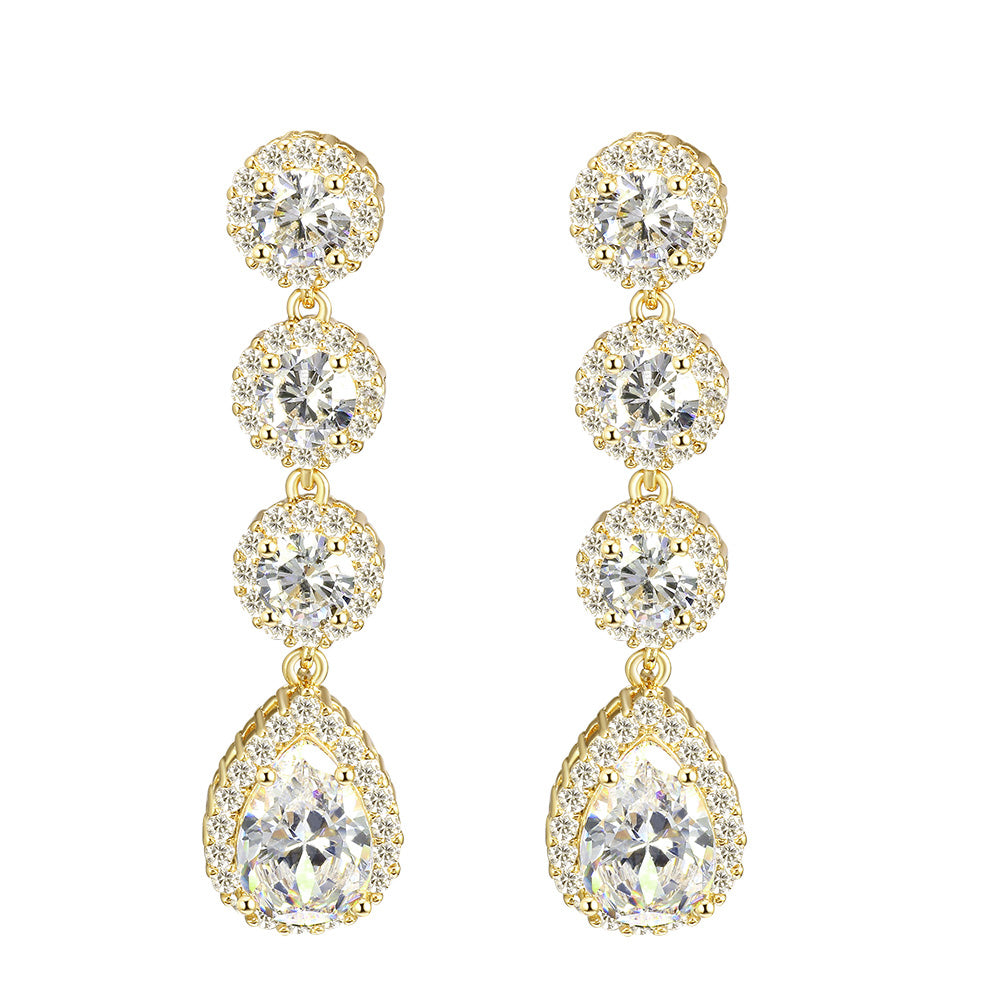 Gold Plated Tear Drop Dangle Earrings with Clear AAA Cubic Zirconia