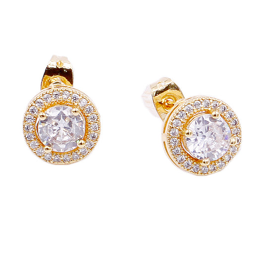 Gold Plated with Cubic Zirconia Round Stud Earrings
