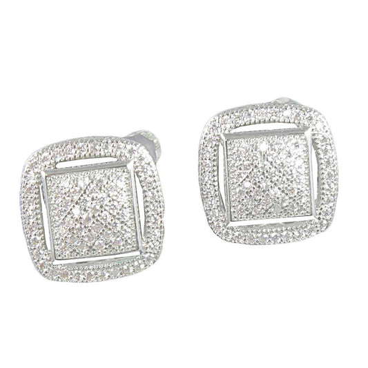 Square Shape Stud Earrings with Trendy Micro Paved AAA Clear Cubic Zirconia