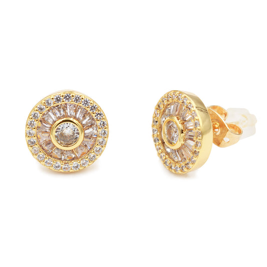 Gold Plated with Cubic Zirconia Round Stud Earrings