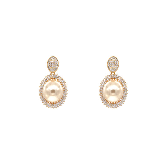 Pearl Dangle Earrings with AAA Cubic Zirconia, Gold Plated (Earrings Only)