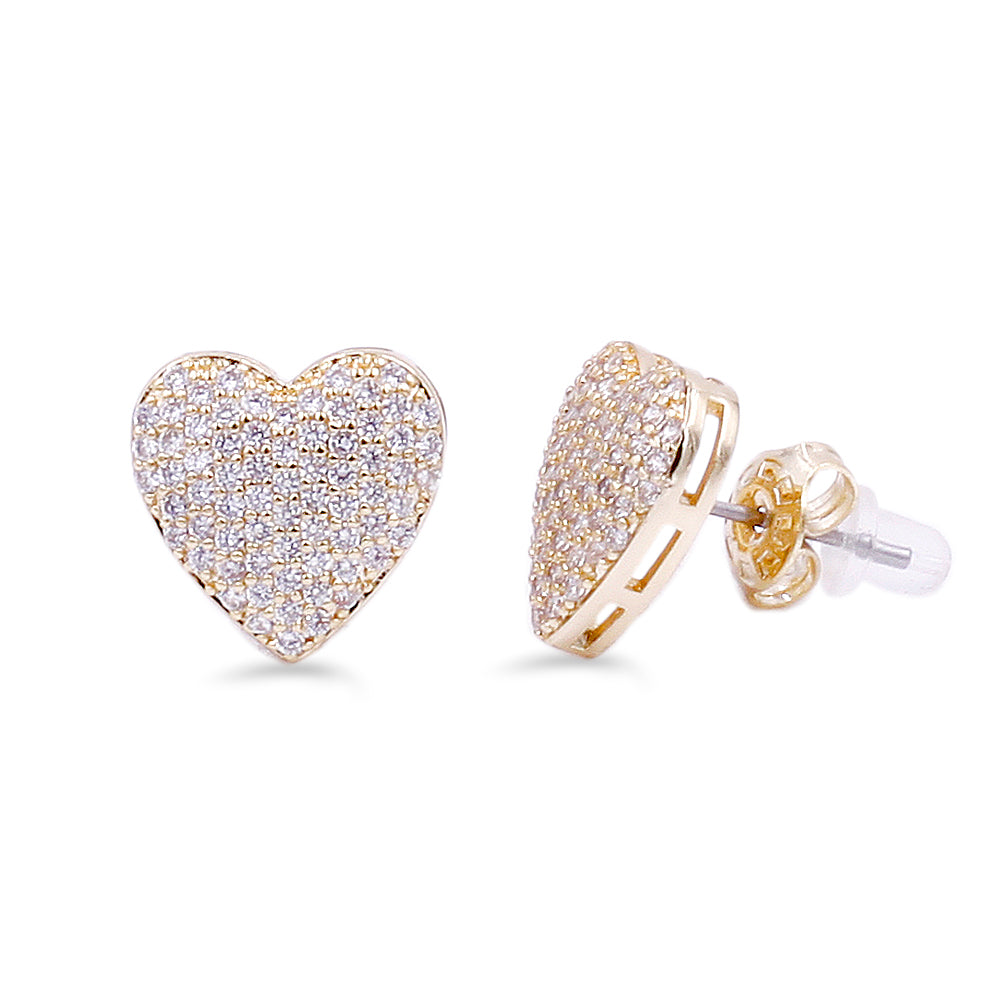 Gold Plated with Cubic Zirconia Heart Stud Earrings
