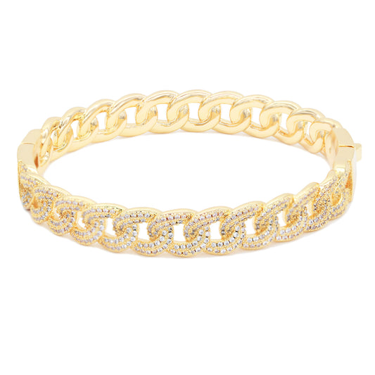 Lavencious Fashion Style Gold Plated with Cubic Zirconia Pave Cuban Chain Bracelet
