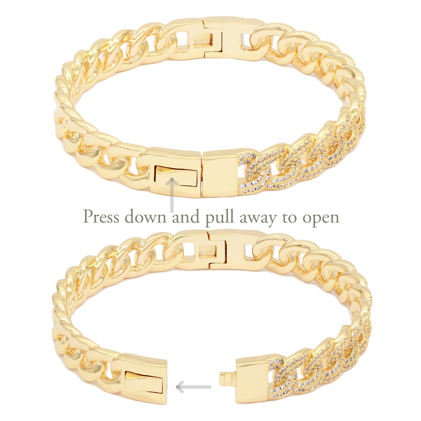 Lavencious Fashion Style Gold Plated with Cubic Zirconia Pave Cuban Chain Bracelet