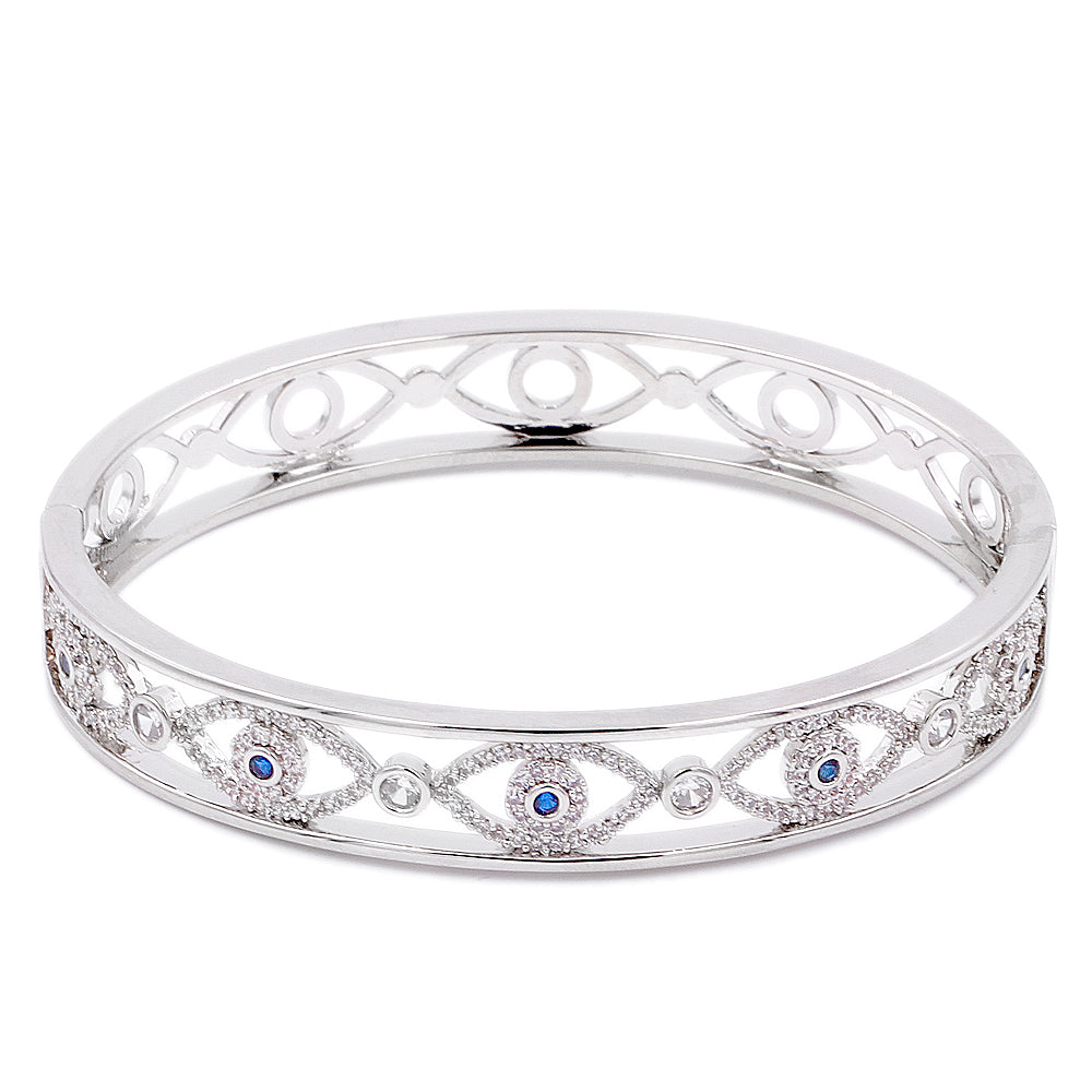 Lavencious Rhodium Plated with CZ Evil Eye Pave Bracelet for Women