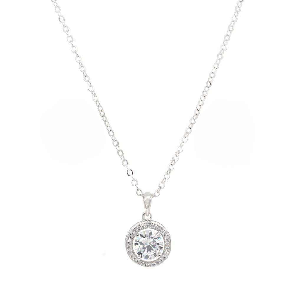 Rhodium Plated Round Classic Necklace with  Clear AAA Cubic Zirconia