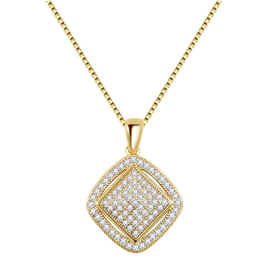 Square Shape Pendant Necklace with Trendy Micro Paved AAA Clear Cubic Zirconia