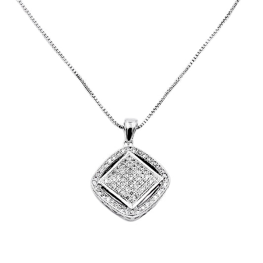 Square Shape Pendant Necklace with Trendy Micro Paved AAA Clear Cubic Zirconia