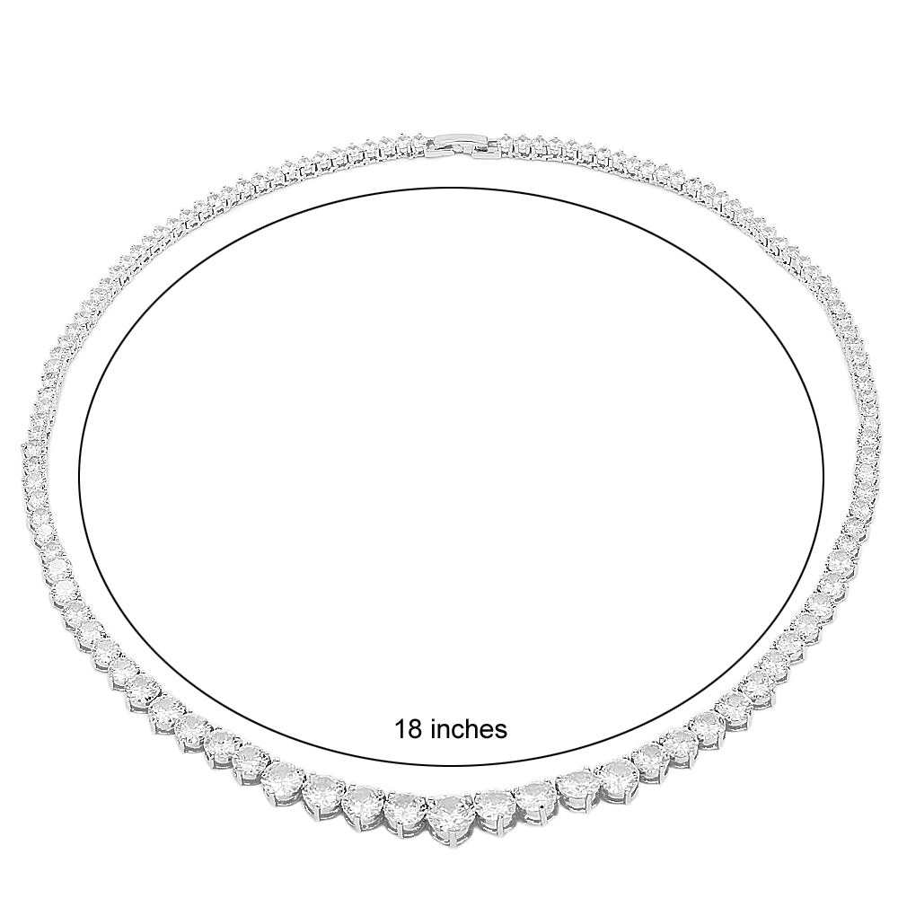 Lavencious Rhodium Plated with Clear AAA CZ Tennis Necklace