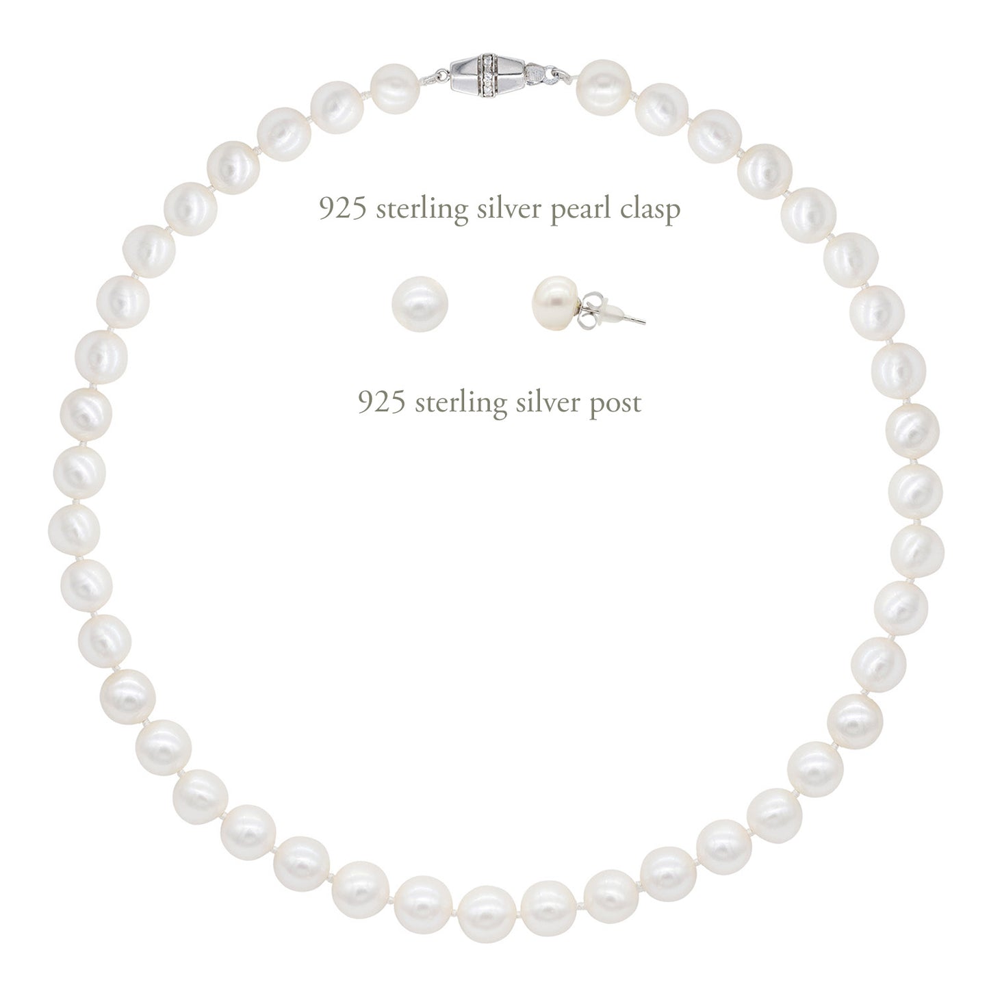 Genuine Freshwater Pearl Strand Necklace with Pearl Stud Earrings - 16 in Long